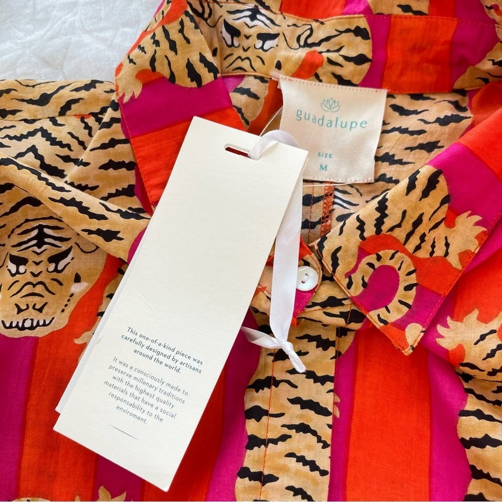 Guadalupe Luciana Tibet Tiger Stripes Hand Block Print Pure Indian Cotton Dress - Picture 9 of 16